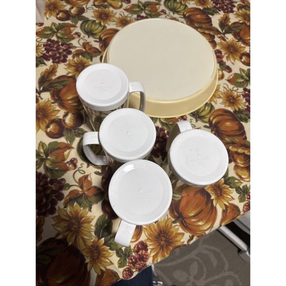 Vintage West Bend Thermo Serv Daisy Set Of 4 Cups And Tray Mid Century Modern - Picture 10 of 13